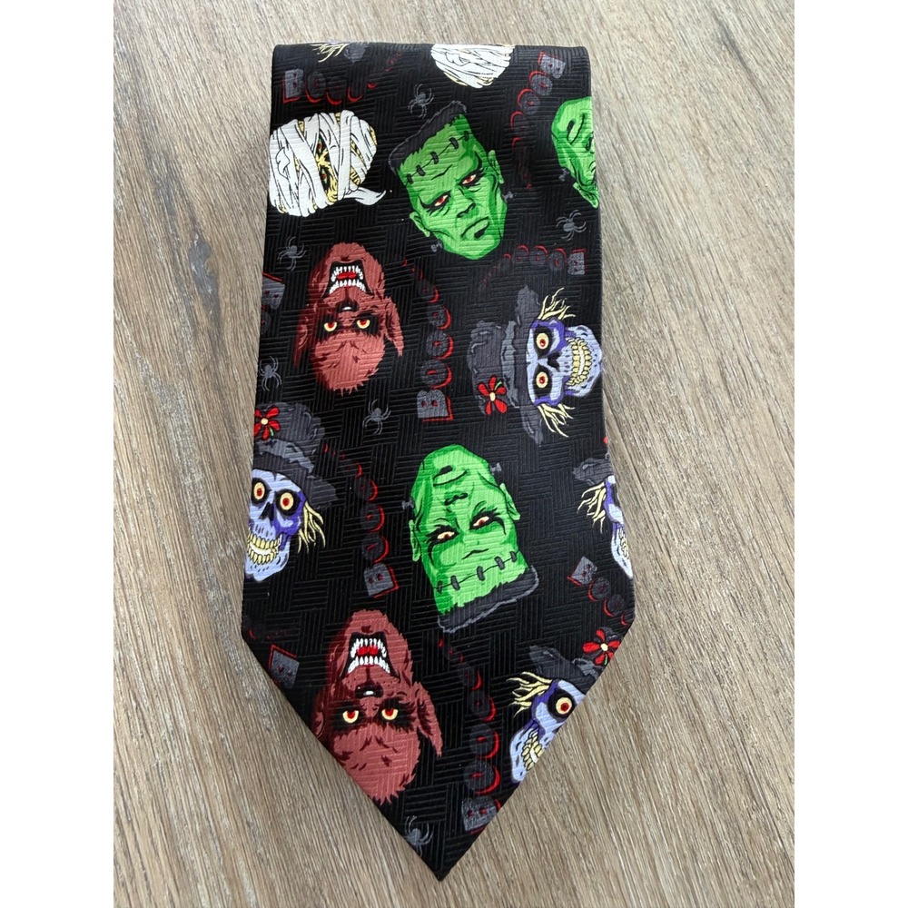 Addiction Halloween Monster Necktie Frankenstein Werewolf Mummy Boo Black Tie